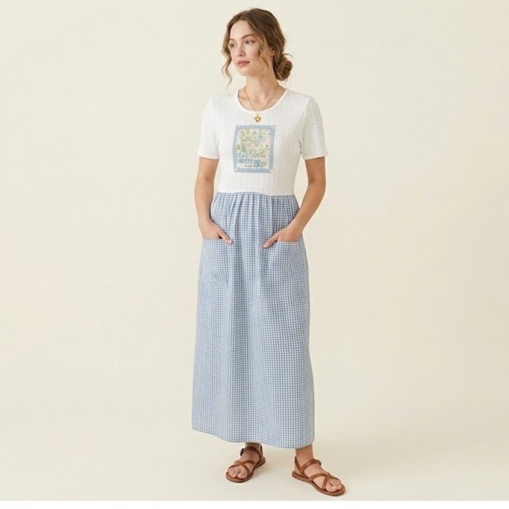 Vintage 90s Teddi NEW Women's M Petite Blue White Gingham Grannycore  Maxi Dress